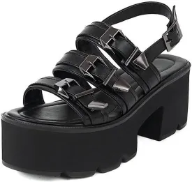 Agodor Women's Strappy Chunky Heeled Roman Gladiator Sandals High Heels Gothic Platform Open Toe Caged Shoes