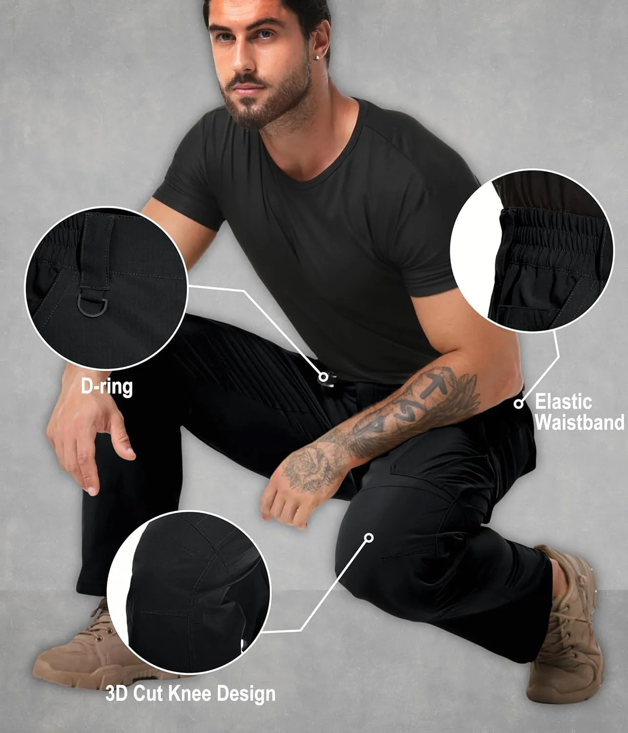 Arunlluta Men??s Tactical Pants, Ripstop Water Resistant Cargo Work Pants for Men, Stretch Hiking Pants Lightweight