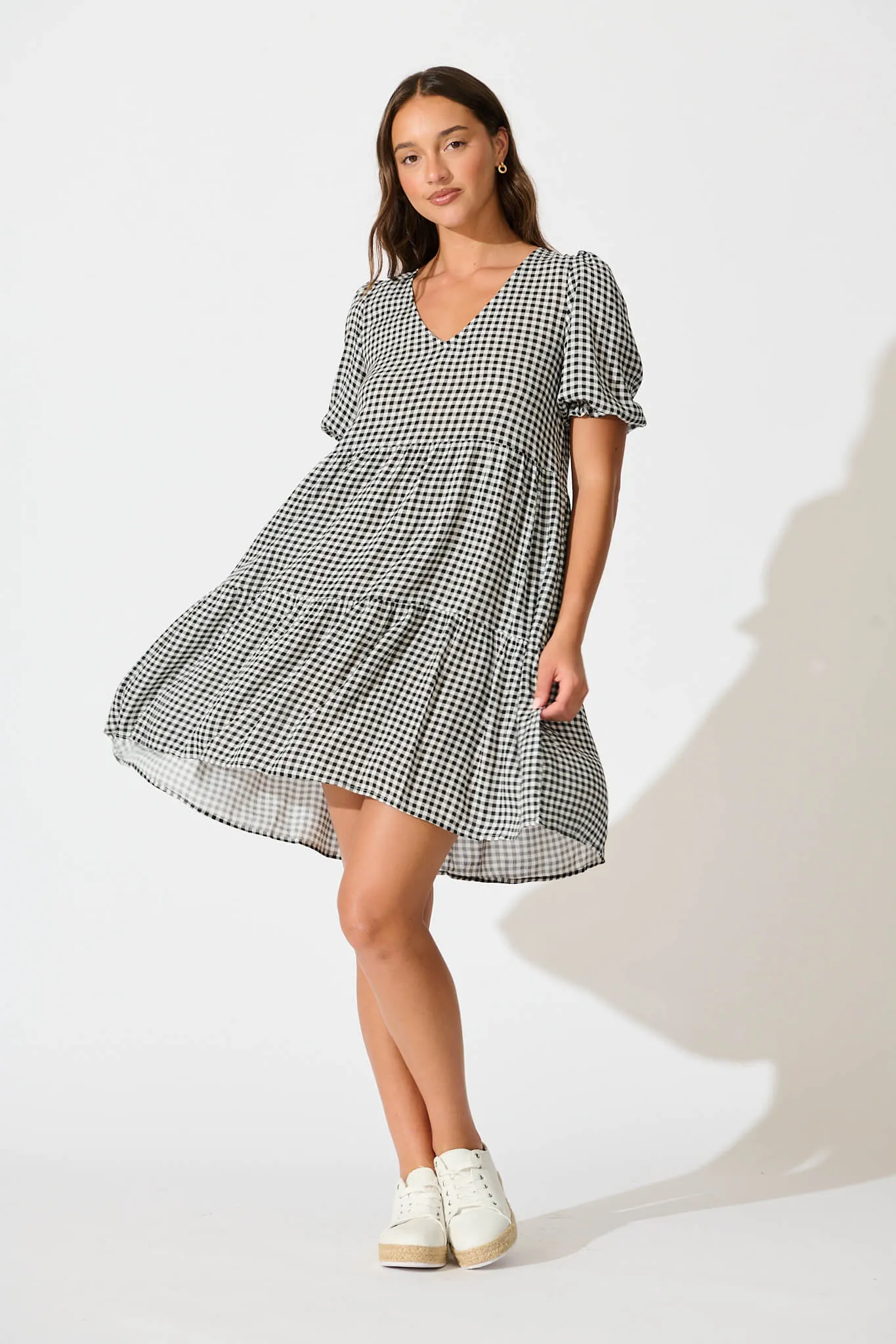 Black Gingham Smock Dress by Neveen