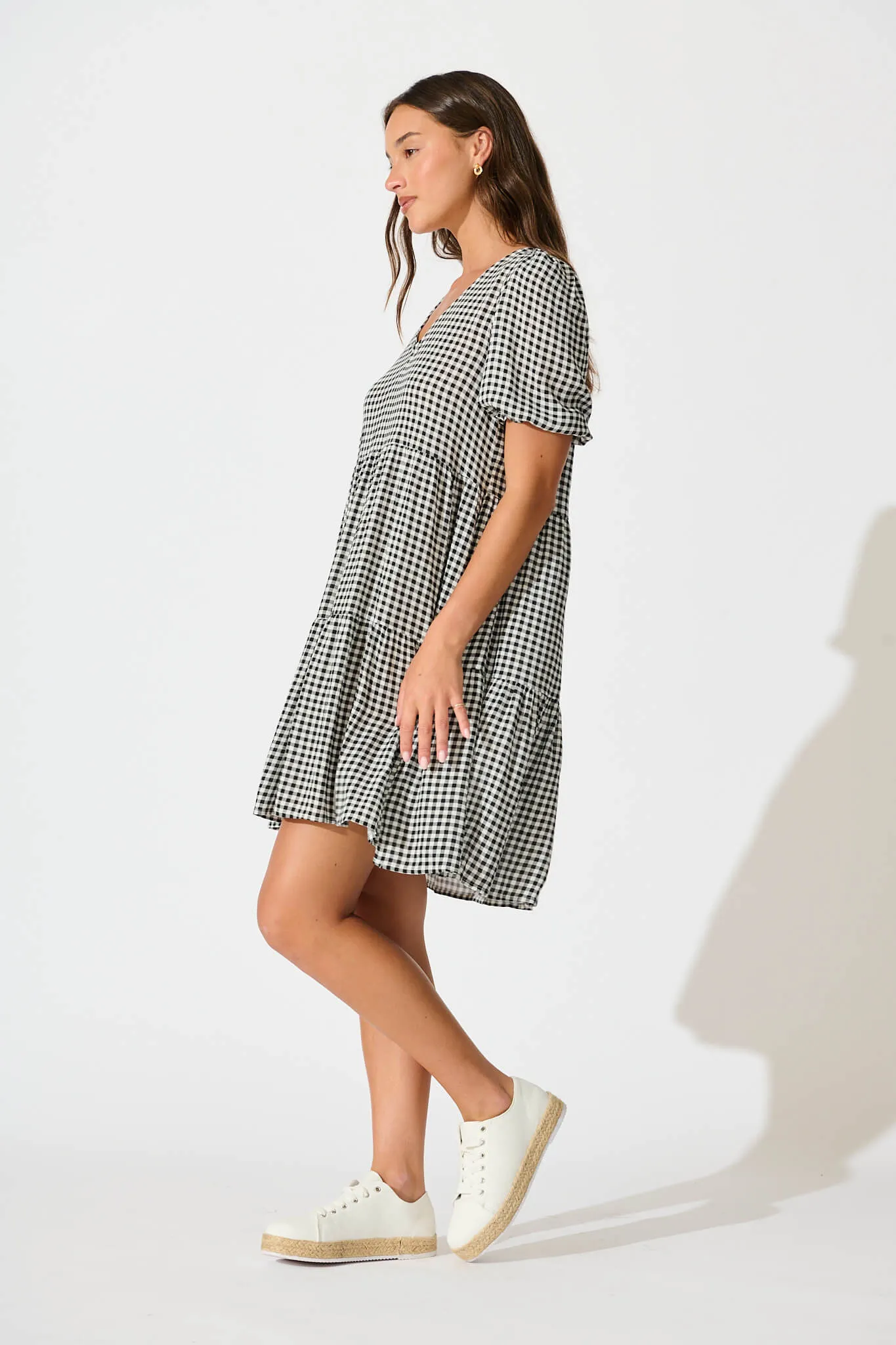 Black Gingham Smock Dress by Neveen