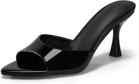 Coutgo Womens Heeled Mules Pointed Peep Toe High Heels Slip On Backless Mule Sandals Dress Shoes