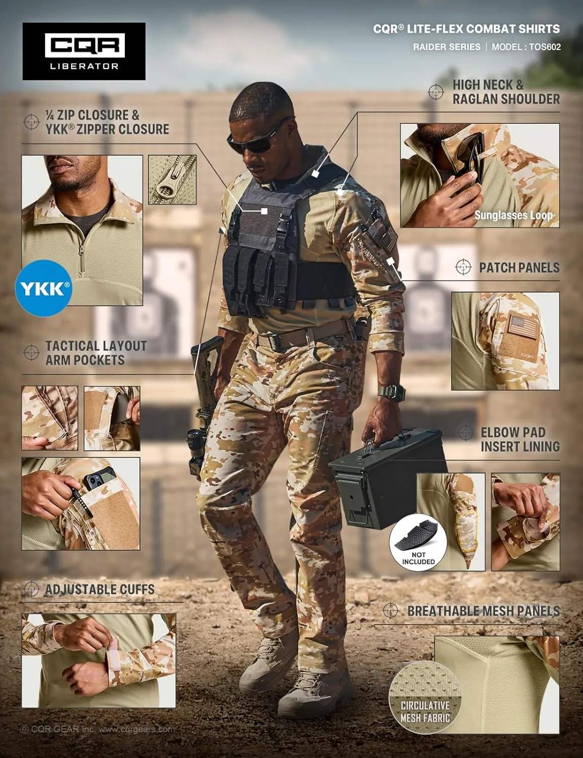 CQR Men's Combat Shirt Tactical 1/4 Zip Long Sleeve Military BDU Shirts Camo EDC Top with Pockets