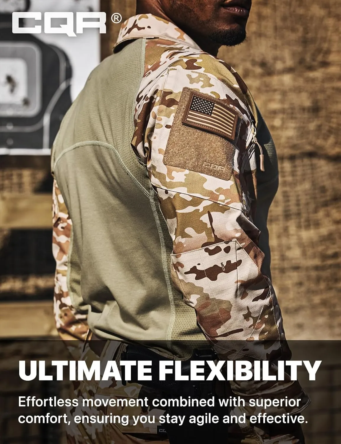 CQR Men's Combat Shirt Tactical 1/4 Zip Long Sleeve Military BDU Shirts Camo EDC Top with Pockets