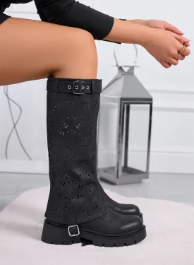 DOROTHY - Black 2-in-1 Perforated Boots with Removable Shaft
