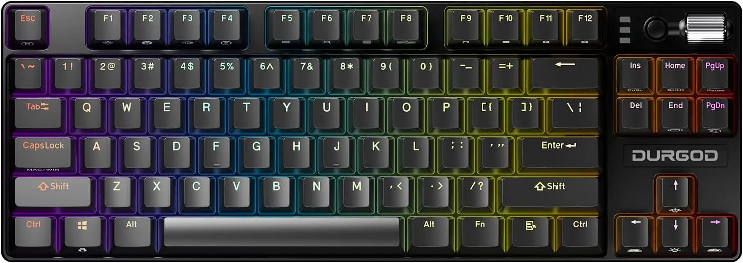 DURGOD TGK 300 Mechanical Gaming Keyboard for Windows Mac PC Laptop Tablet, 84 Keys Wired Keyboard with Red Linear Switch, RGB Backlit and Volume Wheel, Hot Swappable, Durable PBT Keycap