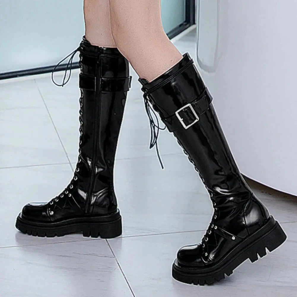 Funki Buys | Boots | Women's Large Buckle KneeHigh Goth Boot
