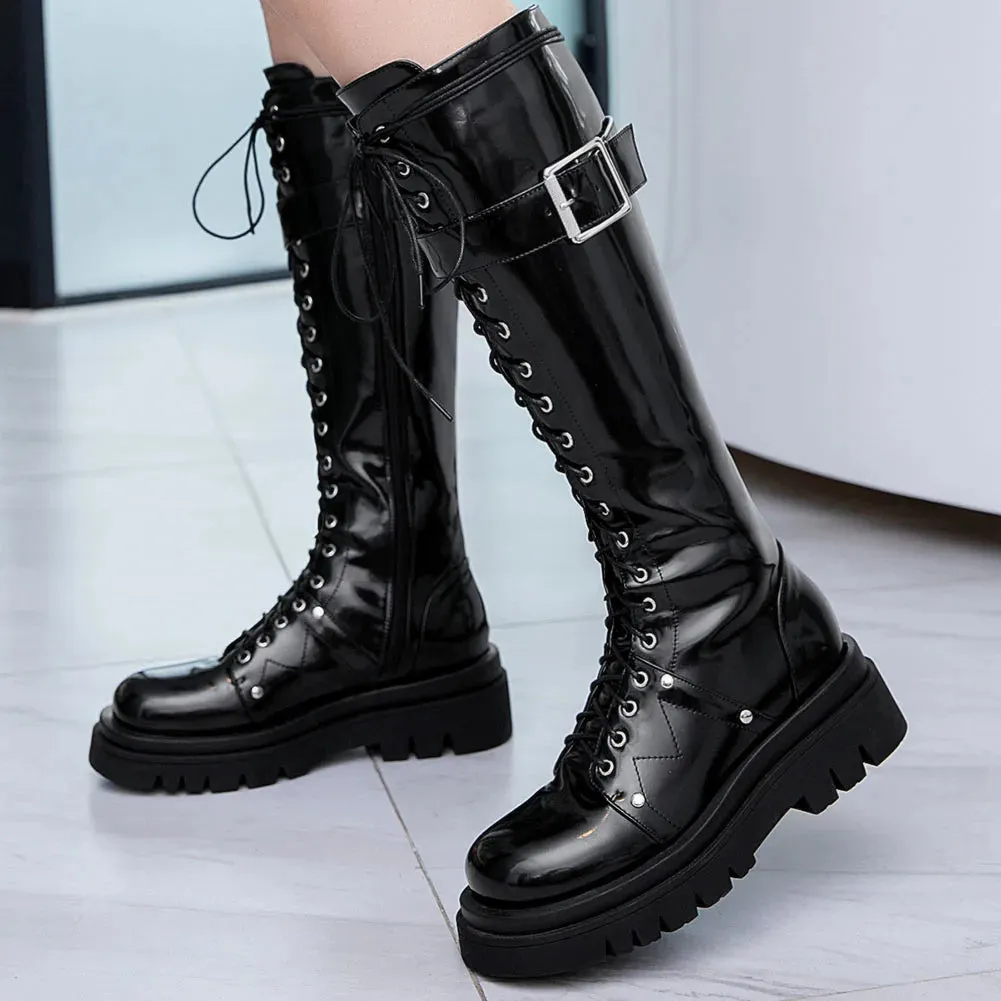 Funki Buys | Boots | Women's Large Buckle KneeHigh Goth Boot