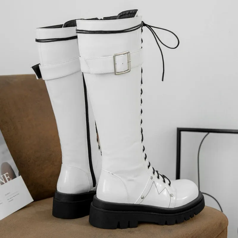 Funki Buys | Boots | Women's Large Buckle KneeHigh Goth Boot