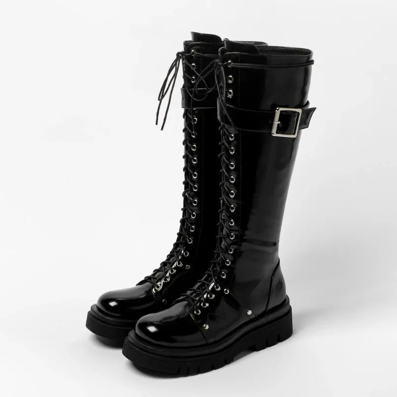 Funki Buys | Boots | Women's Large Buckle KneeHigh Goth Boot