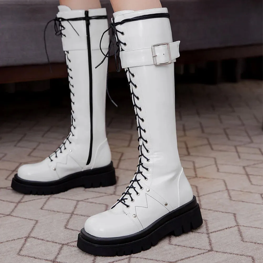 Funki Buys | Boots | Women's Large Buckle KneeHigh Goth Boot