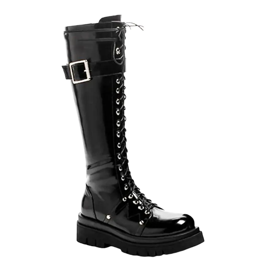 Funki Buys | Boots | Women's Large Buckle KneeHigh Goth Boot
