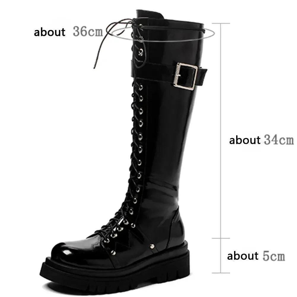 Funki Buys | Boots | Women's Large Buckle KneeHigh Goth Boot