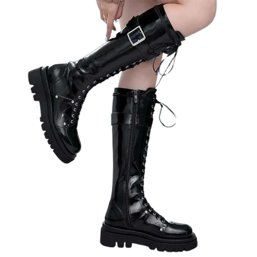 Funki Buys | Boots | Women's Large Buckle KneeHigh Goth Boot