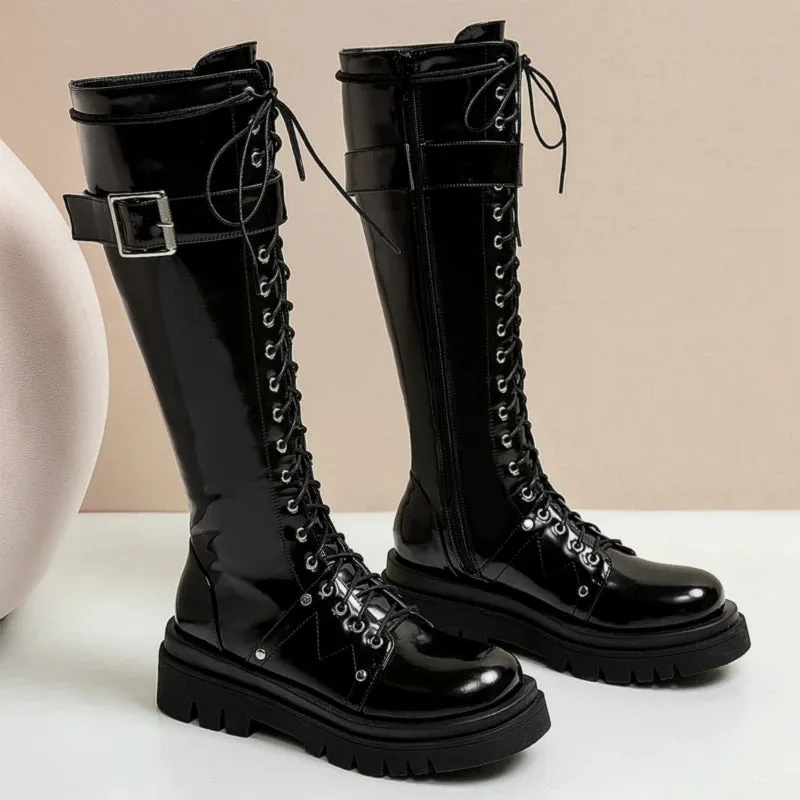 Funki Buys | Boots | Women's Large Buckle KneeHigh Goth Boot