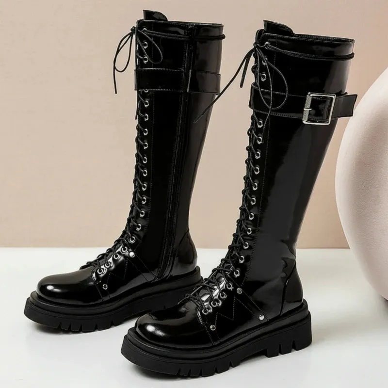 Funki Buys | Boots | Women's Large Buckle KneeHigh Goth Boot