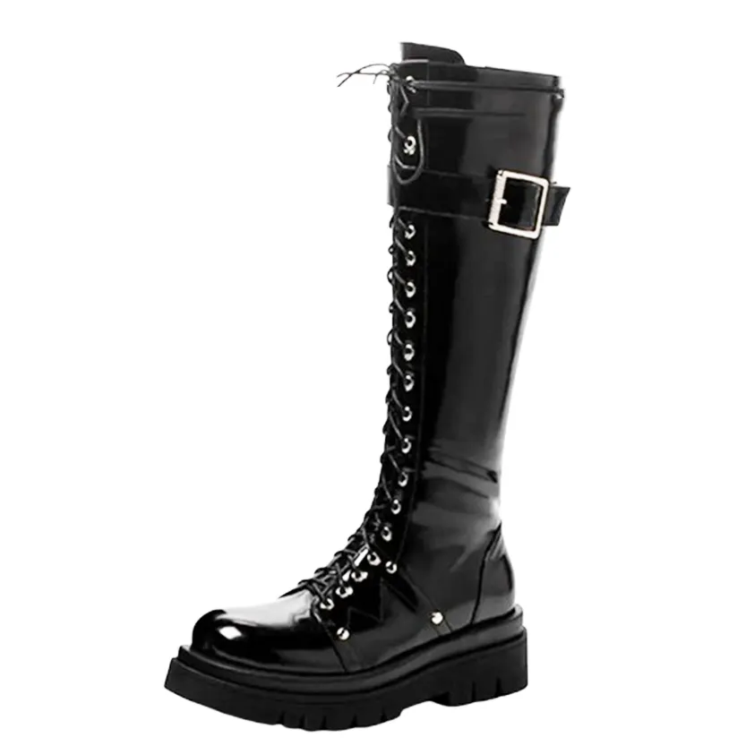 Funki Buys | Boots | Women's Large Buckle KneeHigh Goth Boot