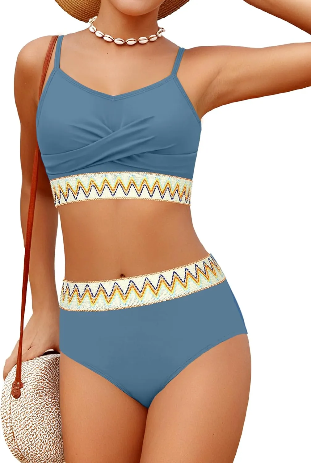 Girls Swimsuit 2 Piece Teen Criss Cross Bikini Set Woven Color Block Welt Bathing Suit for Girls Swimwear 9-18T
