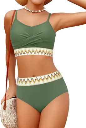 Girls Swimsuit 2 Piece Teen Criss Cross Bikini Set Woven Color Block Welt Bathing Suit for Girls Swimwear 9-18T