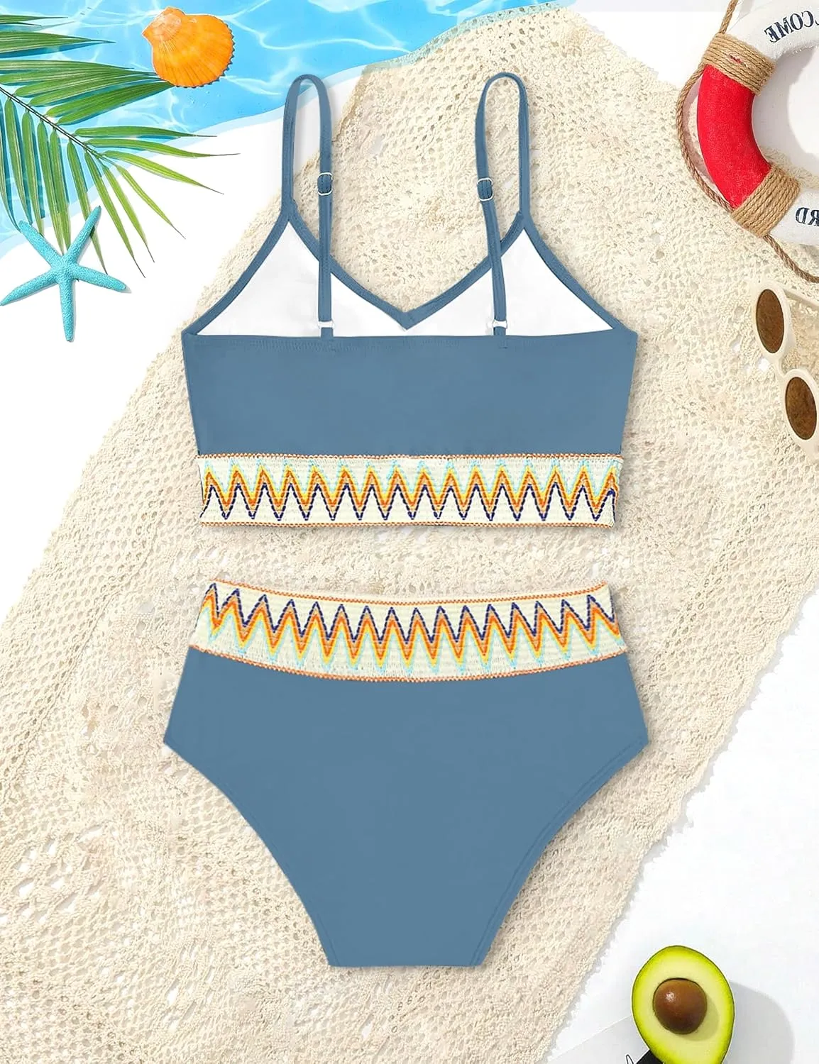 Girls Swimsuit 2 Piece Teen Criss Cross Bikini Set Woven Color Block Welt Bathing Suit for Girls Swimwear 9-18T
