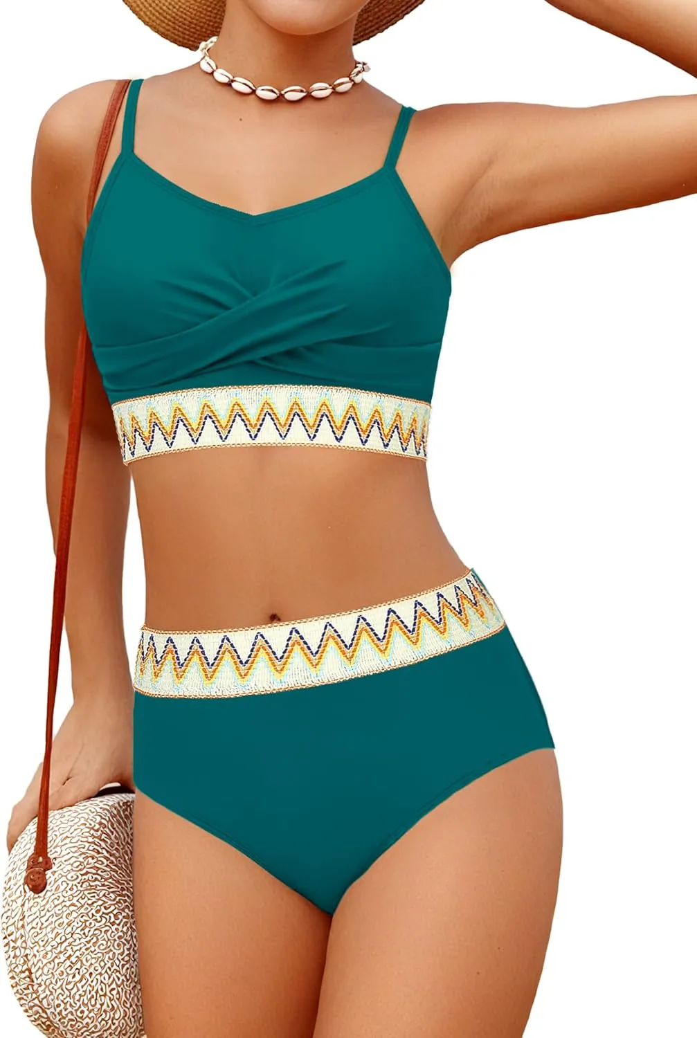 Girls Swimsuit 2 Piece Teen Criss Cross Bikini Set Woven Color Block Welt Bathing Suit for Girls Swimwear 9-18T