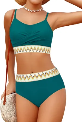 Girls Swimsuit 2 Piece Teen Criss Cross Bikini Set Woven Color Block Welt Bathing Suit for Girls Swimwear 9-18T