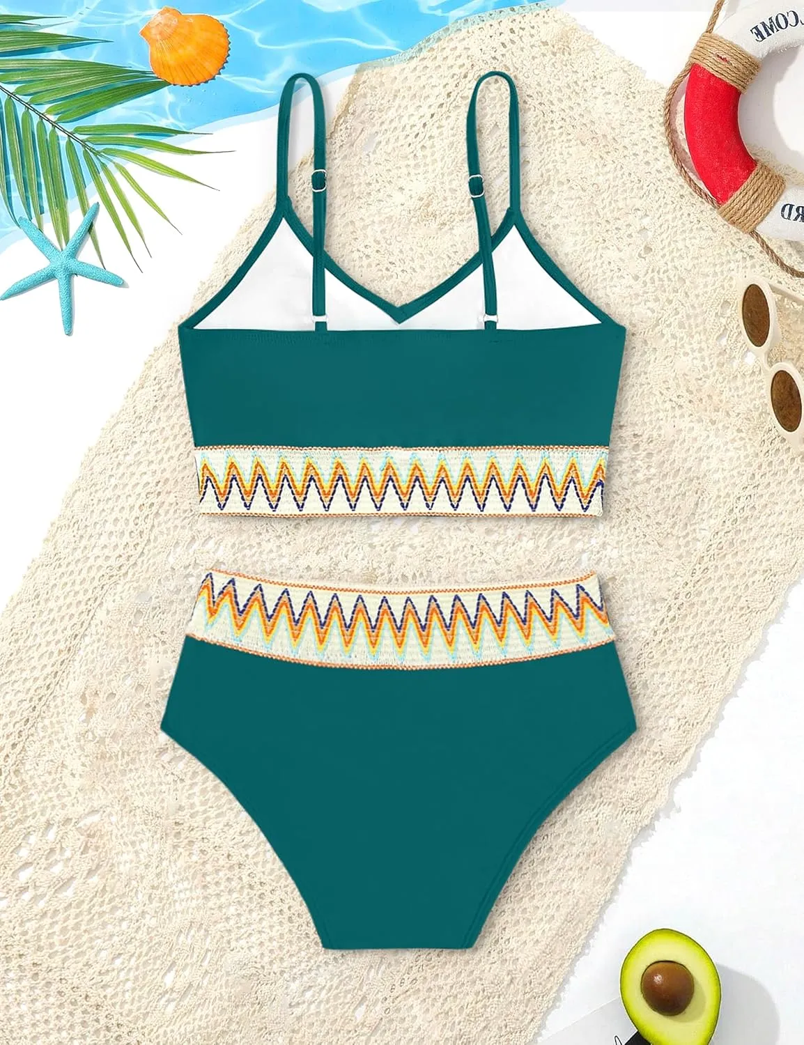 Girls Swimsuit 2 Piece Teen Criss Cross Bikini Set Woven Color Block Welt Bathing Suit for Girls Swimwear 9-18T