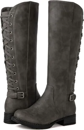 GLOBALWIN Women's Quilted Knee High Fashion Boots Strappy Boots For Women