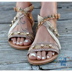 Gorgeous Bohemian Beach Sandals - Flip Flops Handmade Vegan Leather Straps wrapped in Gold/Pink Trim