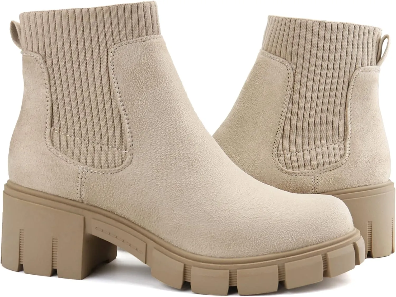 JABASIC Womens Chunky Ankle Boots Slip on Chelsea Boots Elastic Booties