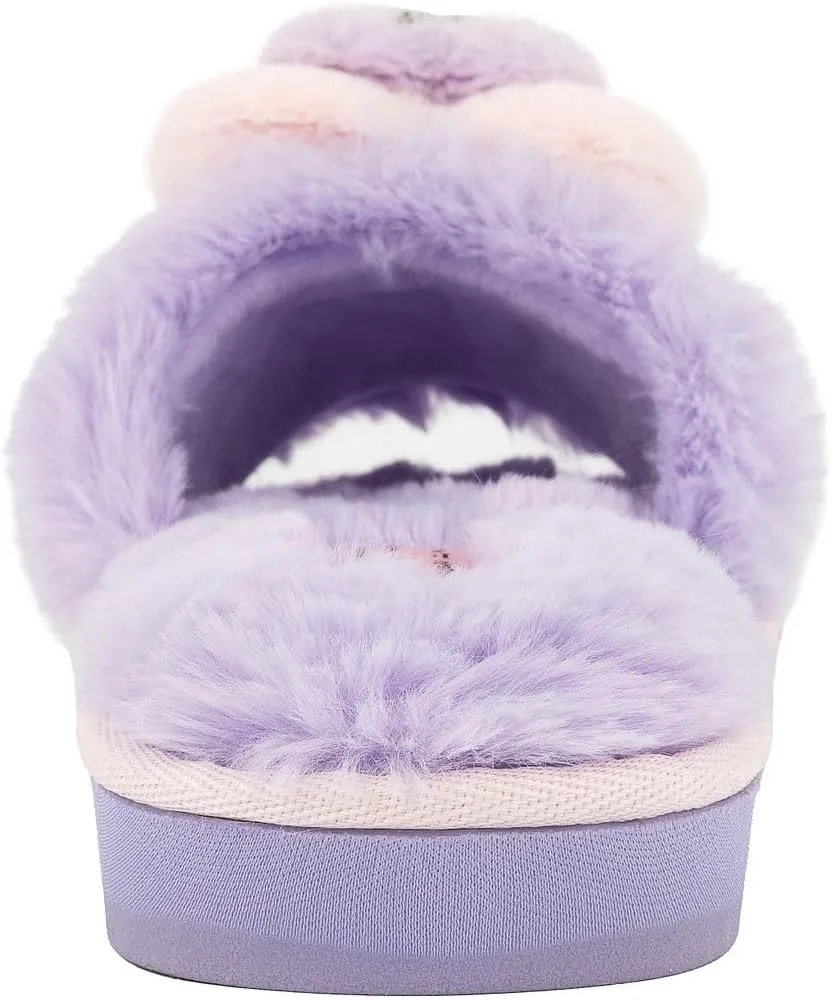 Juicy Couture Women's Faux Fur Slide Sandal Slippers, Open Toe, Comfortable Indoor Outdoor House Shoes