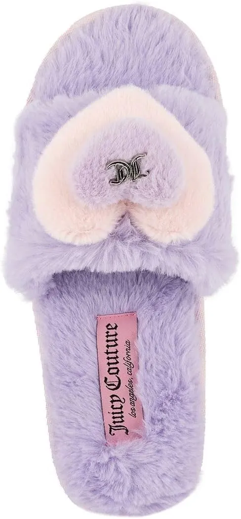 Juicy Couture Women's Faux Fur Slide Sandal Slippers, Open Toe, Comfortable Indoor Outdoor House Shoes
