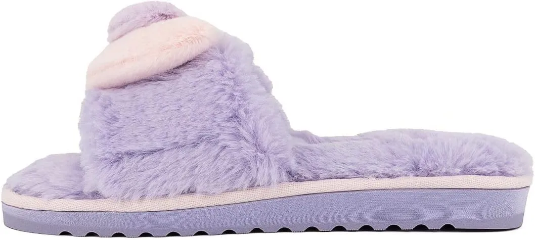 Juicy Couture Women's Faux Fur Slide Sandal Slippers, Open Toe, Comfortable Indoor Outdoor House Shoes