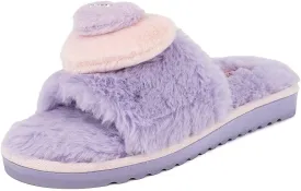Juicy Couture Women's Faux Fur Slide Sandal Slippers, Open Toe, Comfortable Indoor Outdoor House Shoes