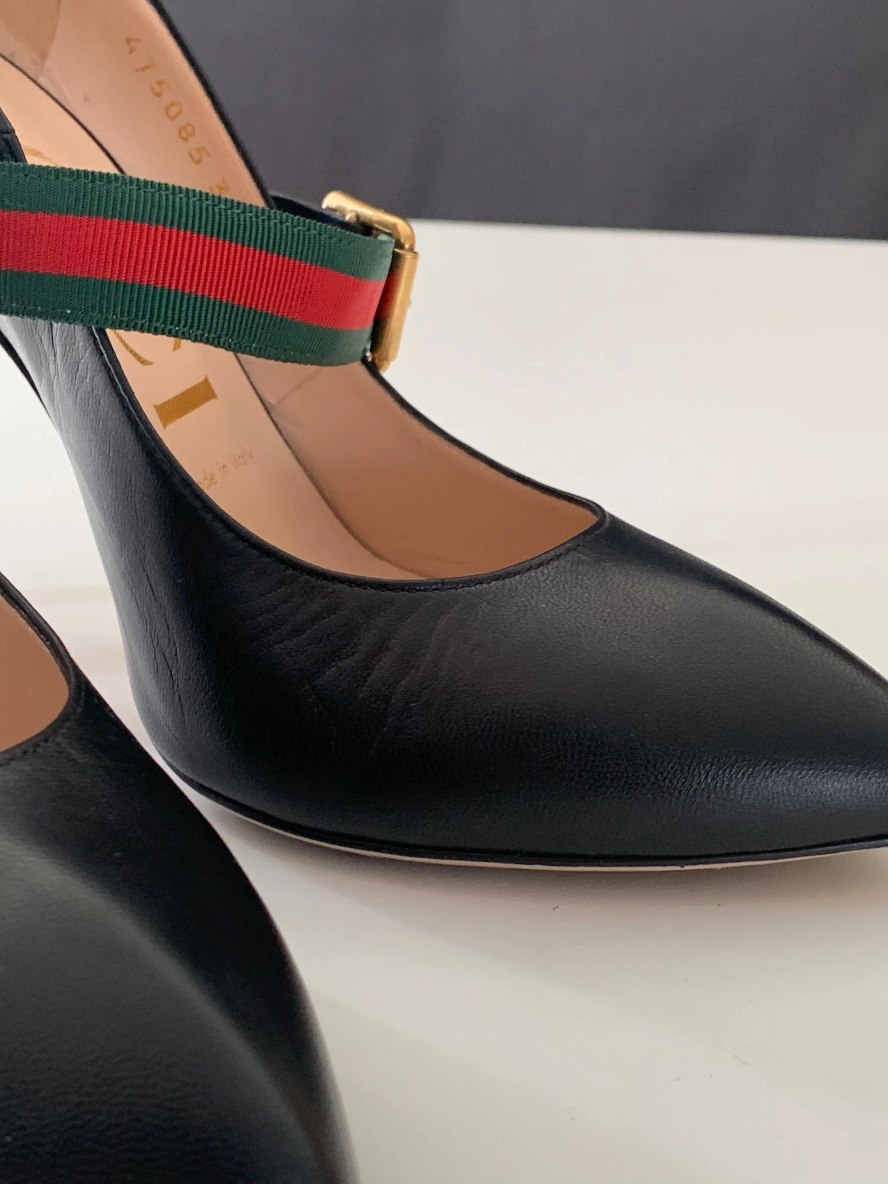 <b>GUCCI </b> <br>Malaga Kid Sylvie High Heel Pumps 37