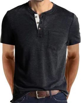 Mens Casual Short Sleeve Henley Shirts Fashion Button T Shirts with Pocket
