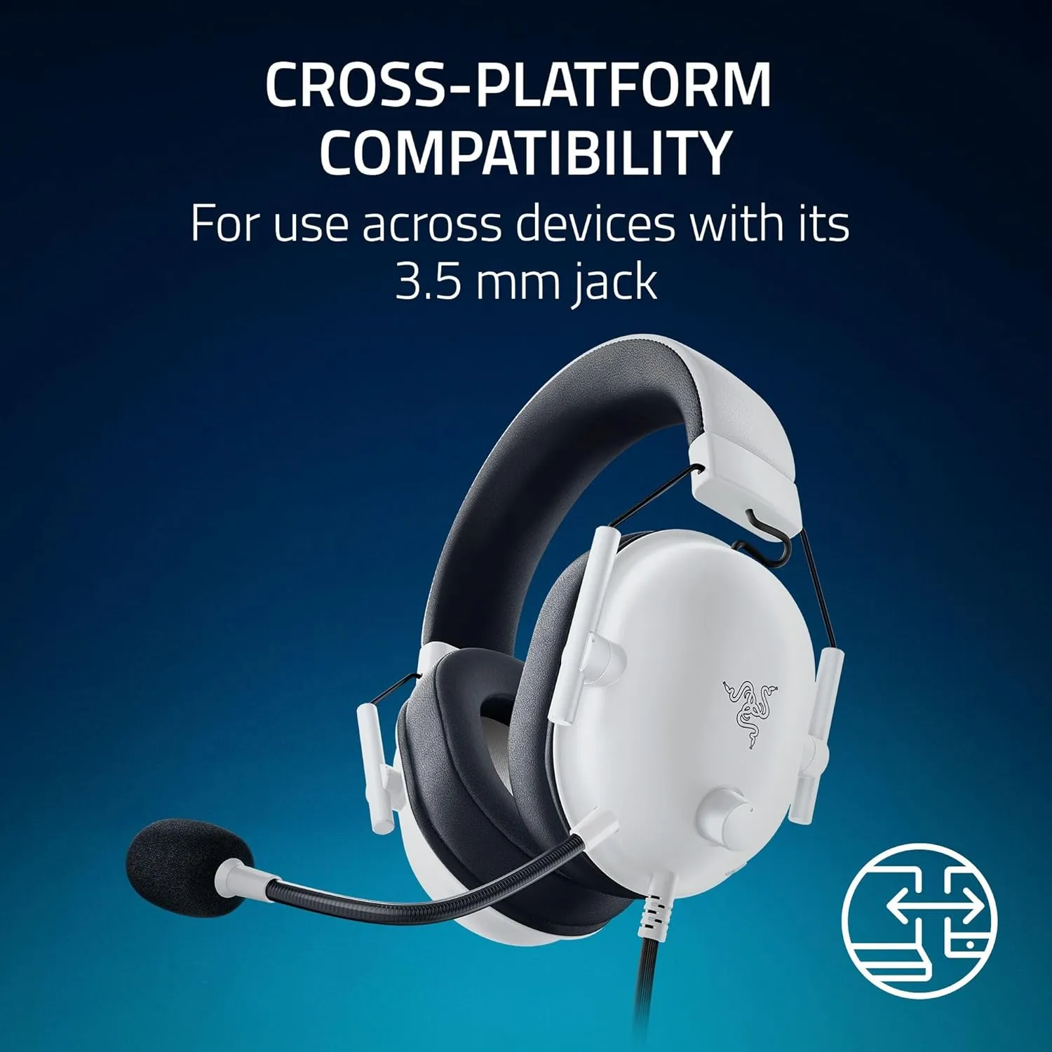 Razer BlackShark V2 X PlayStation Gaming Headset: 50mm Drivers - Cardioid Mic - Lightweight - Comfortable, Noise Isolating Earcups - for PS5, Xbox Series X, PC, Switch via 3.5 mm Audio Jack - White