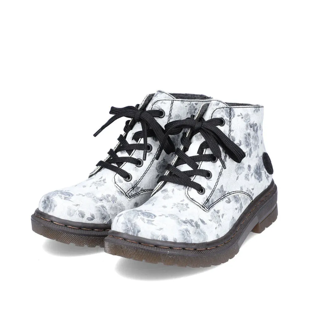 RIEKER COMBAT BOOTIE MINI BLACK FLORAL - WOMENS