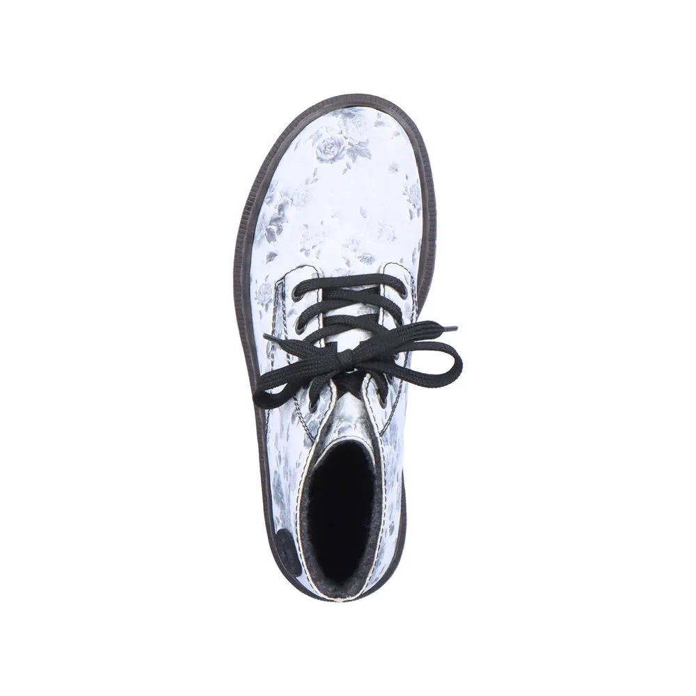 RIEKER COMBAT BOOTIE MINI BLACK FLORAL - WOMENS