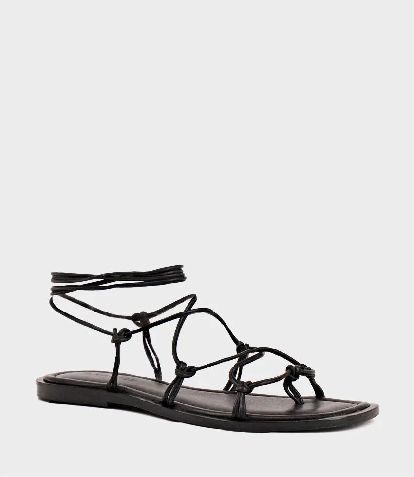 SAMILLA Sandal with Knotted Ankle Tie in Black