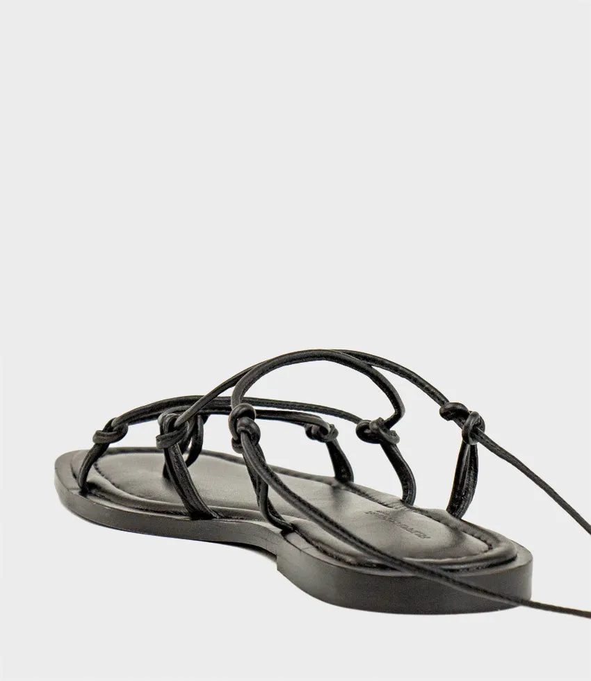 SAMILLA Sandal with Knotted Ankle Tie in Black