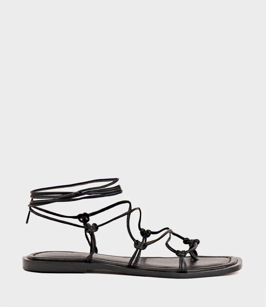 SAMILLA Sandal with Knotted Ankle Tie in Black