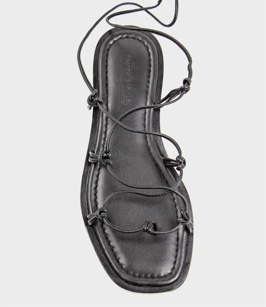 SAMILLA Sandal with Knotted Ankle Tie in Black