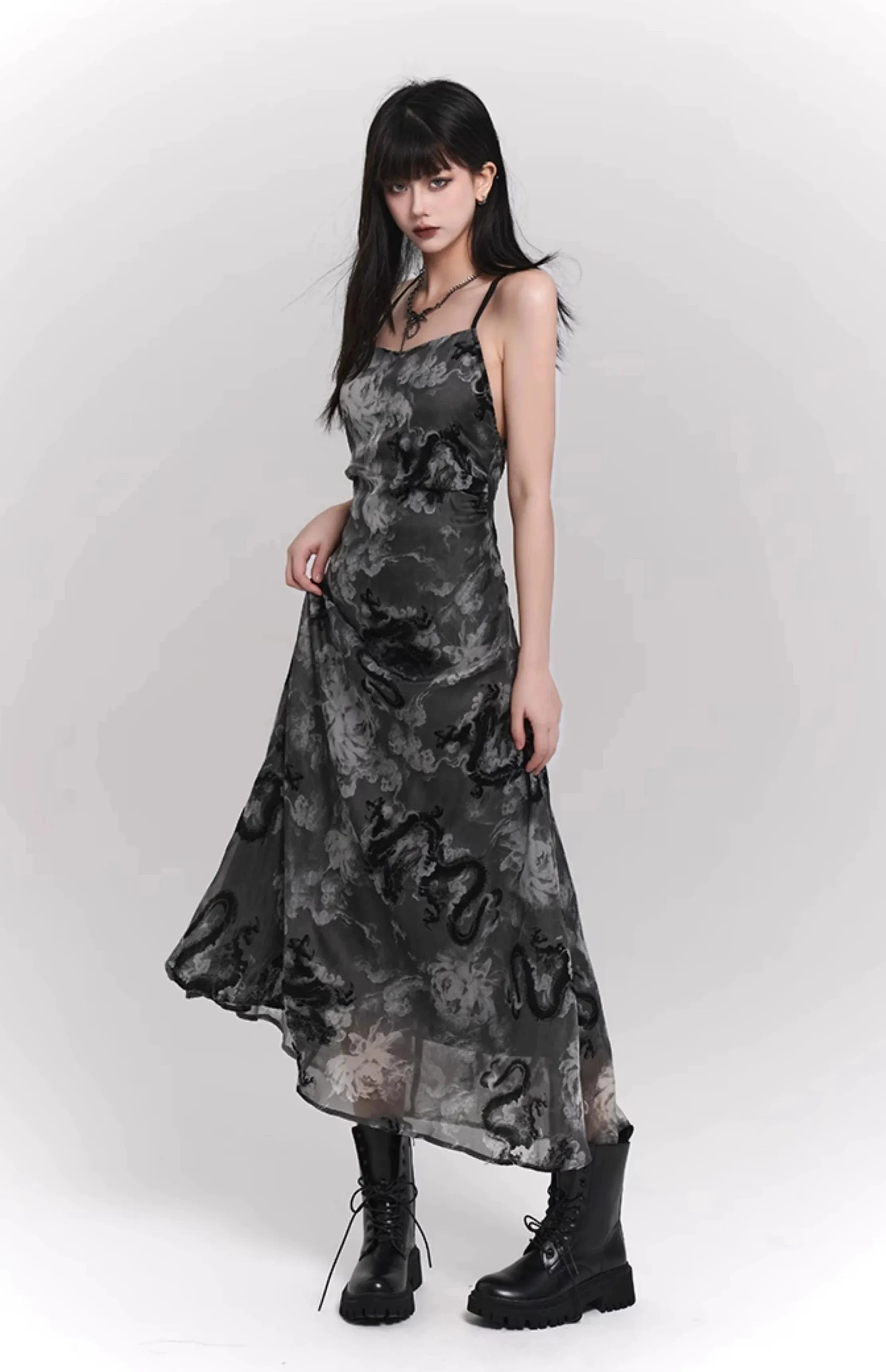 Sleeveless Asymmetrical Hem Floral Dress