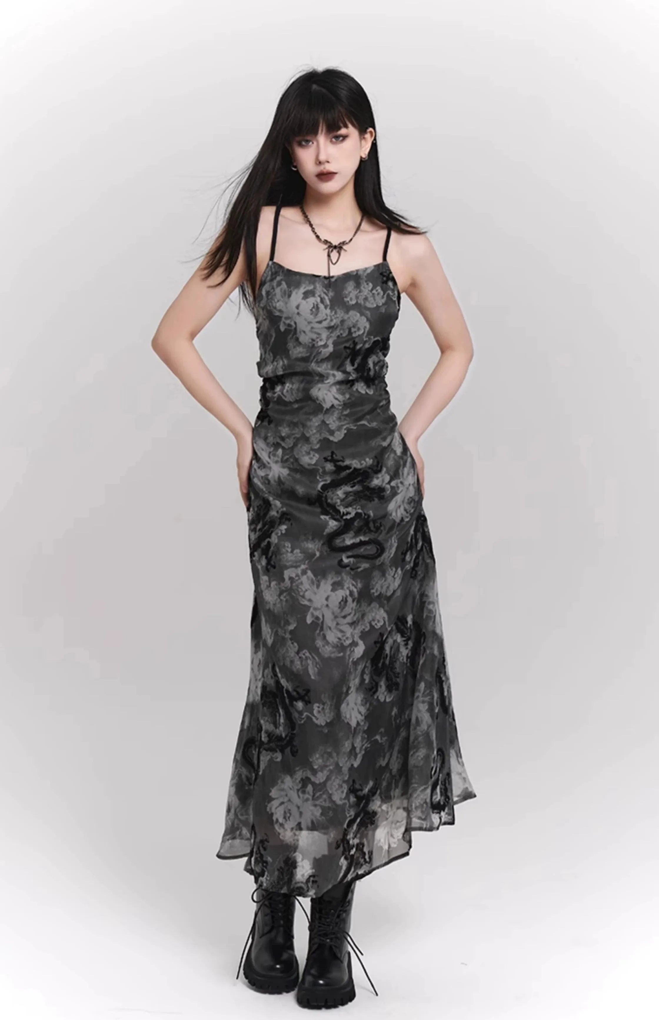 Sleeveless Asymmetrical Hem Floral Dress