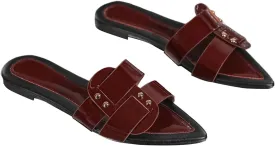 Verdusa Women's Pointed Open Toe Studded Flat Sandal Colo Block Slip On Sandals
