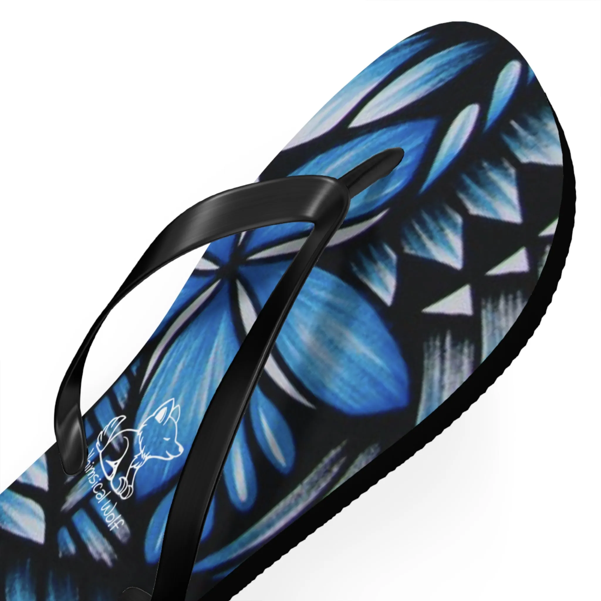 Whimsical Wolf Hawaii Theme Flip Flops