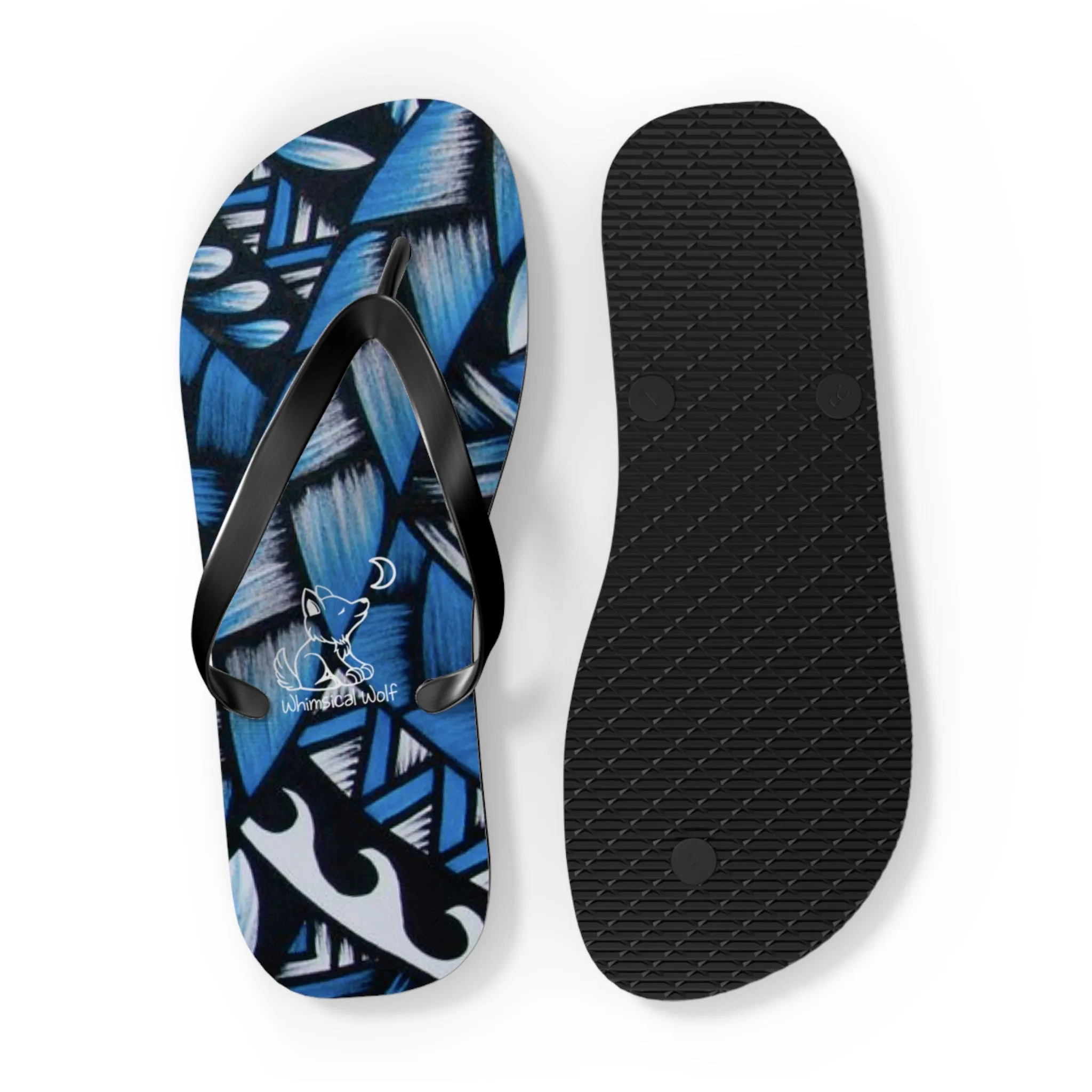 Whimsical Wolf Hawaii Theme Flip Flops