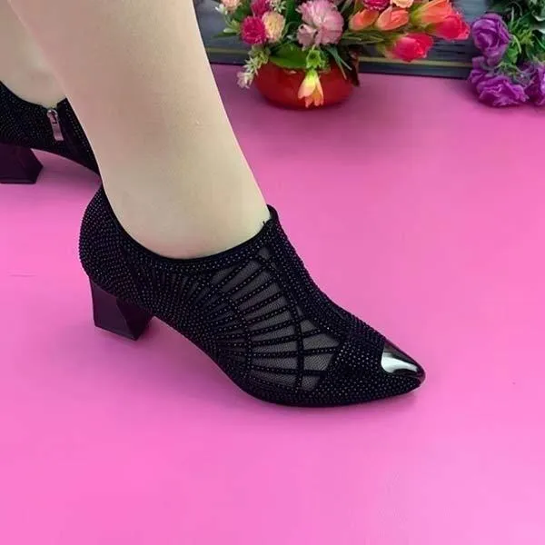 Women's Chunky Heel Hollow Out Mesh Ankle Boot 80244983C
