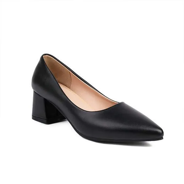 Women's Pointed-Toe Block Heel Pumps with Shallow Mouth 60065311C
