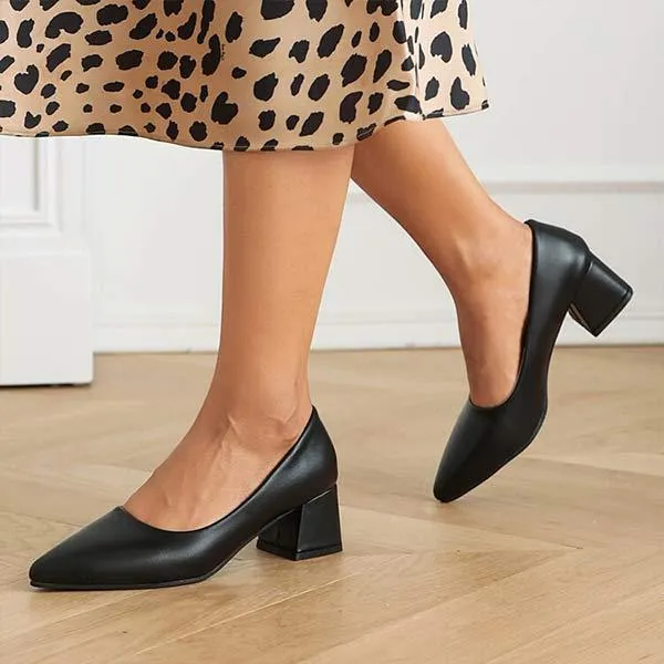Women's Pointed-Toe Block Heel Pumps with Shallow Mouth 60065311C
